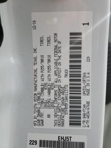 5TFRM5F18HX113772 - 2017 TOYOTA TUNDRA DOUBLE CAB SR/SR5 WHITE photo 12