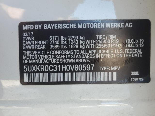 5UXKR0C31H0V80597 - 2017 BMW X5 XDRIVE35I WHITE photo 13