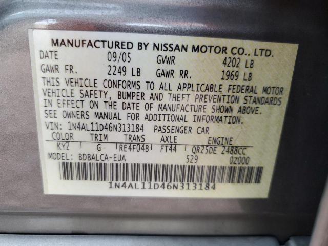 1N4AL11D46N313184 - 2006 NISSAN ALTIMA S GRAY photo 12