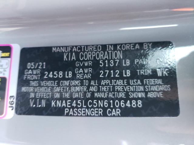 KNAE45LC5N6106488 - 2022 KIA STINGER GT1 GRAY photo 12