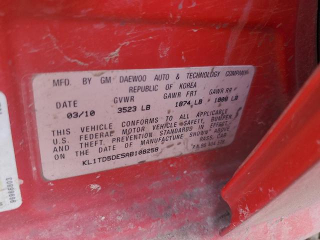 KL1TD5DE5AB108258 - 2010 CHEVROLET AVEO LS Qırmızı foto 12