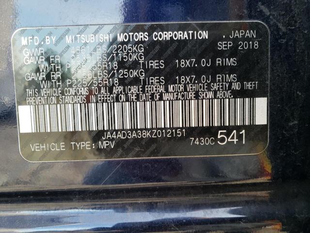 JA4AD3A38KZ012151 - 2019 MITSUBISHI OUTLANDER BLUE photo 14