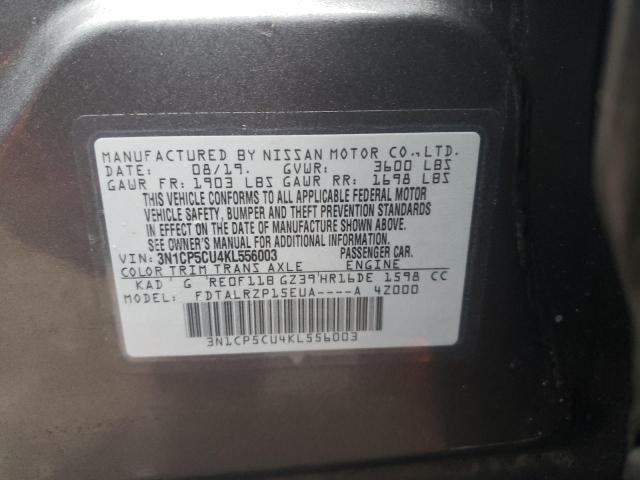 3N1CP5CU4KL556003 - 2019 NISSAN KICKS S GRAY photo 13