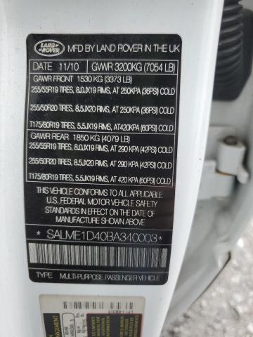SALME1D40BA340003 - 2011 LAND ROVER RANGE ROVE HSE WHITE photo 13