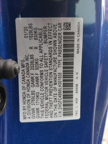 2HGFC4B86LH301935 - 2020 HONDA CIVIC SPORT 蓝色 照片 13