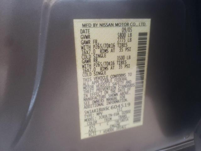5N1AR18UX6C604519 - 2006 NISSAN PATHFINDER LE ნაცრისფერი ფოტო 13