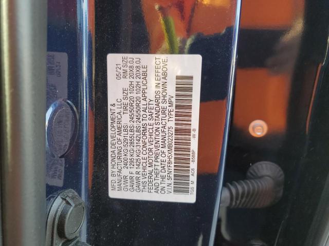 5FNYF8H5XMB023275 - 2021 HONDA PASSPORT EXL BLUE photo 12