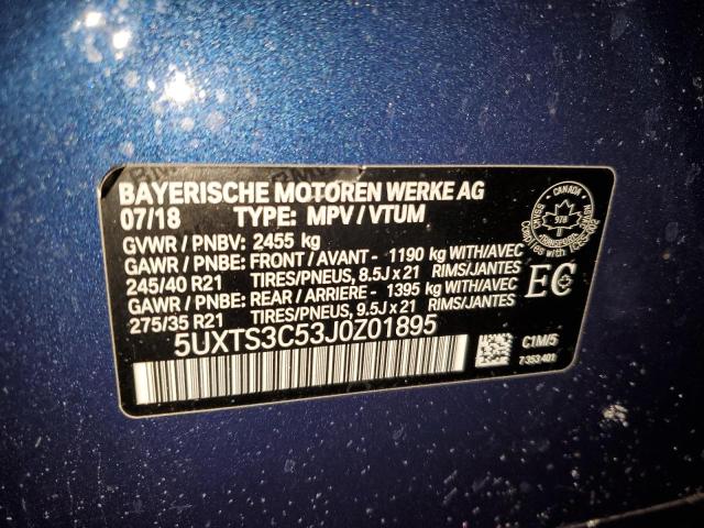 5UXTS3C53J0Z01895 - 2018 BMW X3 XDRIVEM40I BLUE photo 12