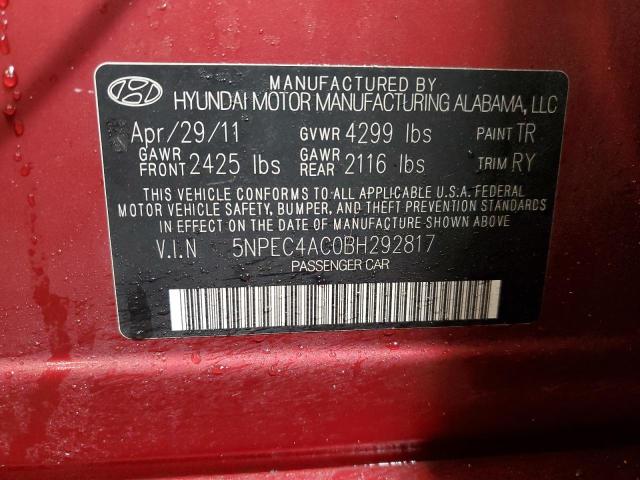 5NPEC4AC0BH292817 - 2011 HYUNDAI SONATA SE RED photo 12