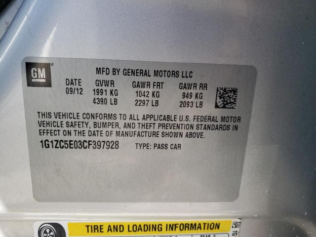 1G1ZC5E03CF397928 - 2012 CHEVROLET MALIBU 1LT SILVER photo 12