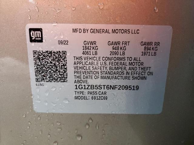 1G1ZB5ST6NF209519 - 2022 CHEVROLET MALIBU LS TAN photo 12