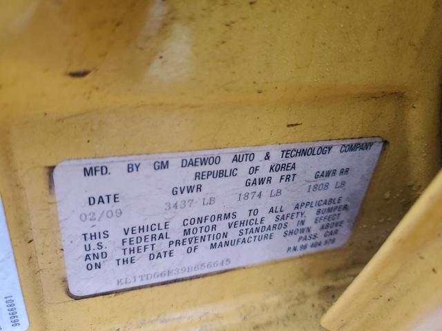 KL1TD66E39B656645 - 2009 CHEVROLET AVEO LS Sarı foto 13