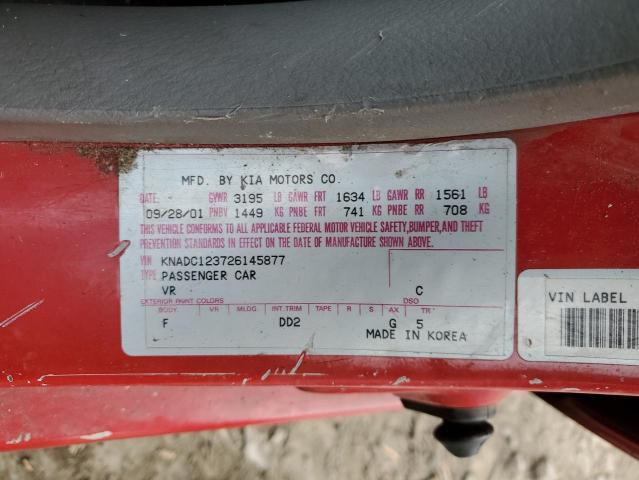 KNADC123726145877 - 2002 KIA RIO RED photo 12