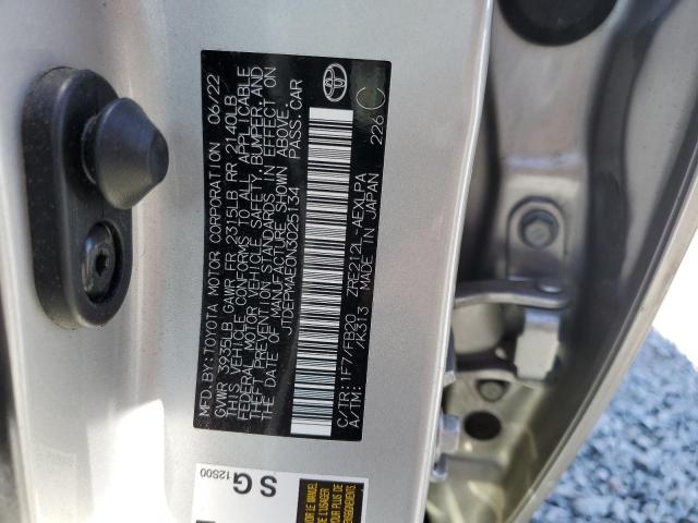 JTDEPMAE0N3025134 - 2022 TOYOTA COROLLA LE SILVER photo 12