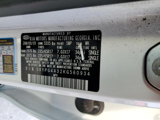 5XYPG4A32KG560934 - 2019 KIA SORENTO L WHITE photo 14