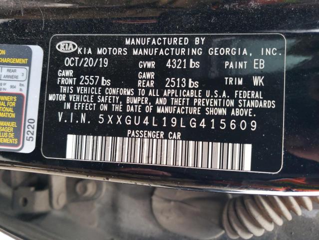 5XXGU4L19LG415609 - 2020 KIA OPTIMA EX BLACK photo 12