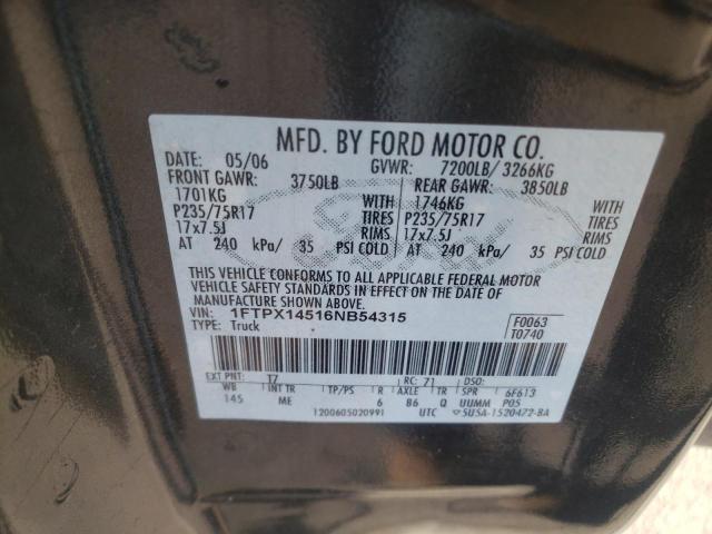 1FTPX14516NB54315 - 2006 FORD F150 GRAY photo 12