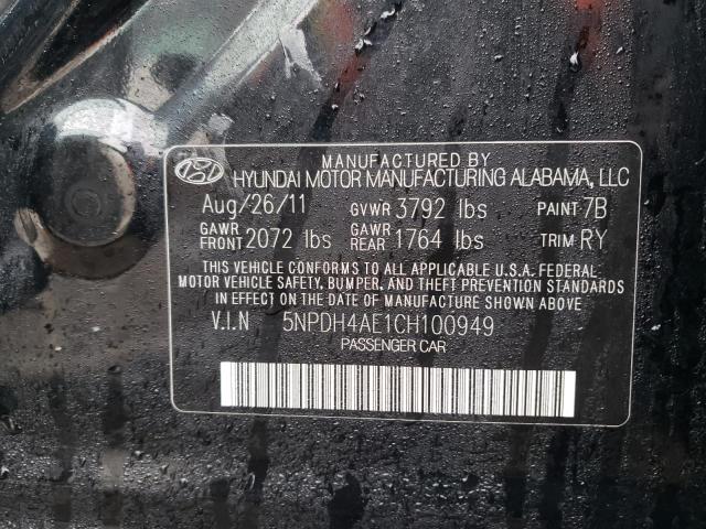 5NPDH4AE1CH100949 - 2012 HYUNDAI ELANTRA GLS BLACK photo 12