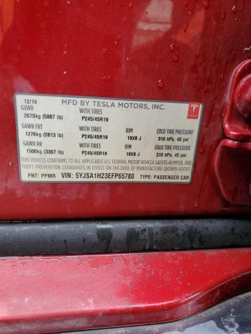 5YJSA1H23EFP65780 - 2014 TESLA MODEL S RED photo 12