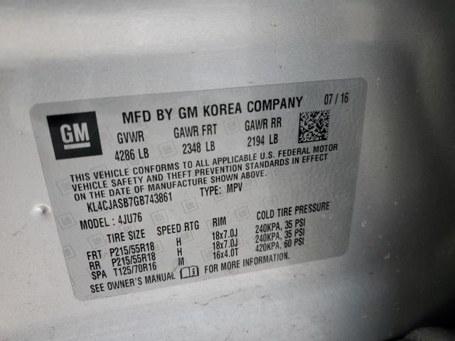 KL4CJASB7GB743861 - 2016 BUICK ENCORE SILVER photo 12