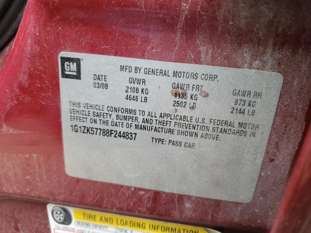 1G1ZK57788F244837 - 2008 CHEVROLET MALIBU LTZ მუქწითელი ფოტო 12