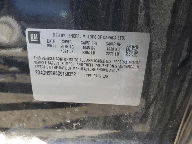 2G4GR5EK4C9130252 - 2012 BUICK REGAL BLACK photo 13