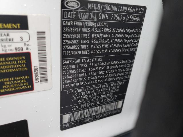 SALWR2VF9EA306567 - 2014 LAND ROVER RANGE ROVE HSE WHITE photo 12