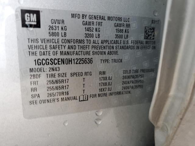 1GCGSCEN0H1225636 - 2017 CHEVROLET COLORADO L SILVER photo 12