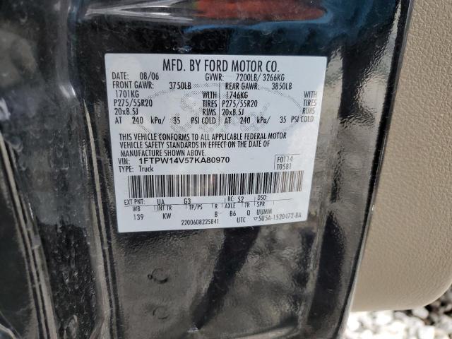 1FTPW14V57KA80970 - 2007 FORD F150 SUPERCREW BLACK photo 12