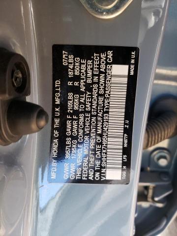 SHHFK7H95HU429193 - 2017 HONDA CIVIC SPORT TOURING GRAY photo 12