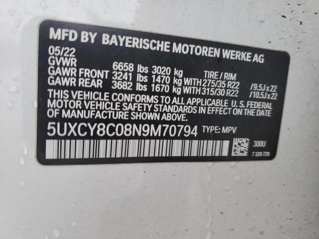 5UXCY8C08N9M70794 - 2022 BMW X6 M50I WHITE photo 14