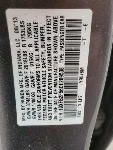 19XFB2F56DE269538 - 2013 HONDA CIVIC LX GRAY photo 12