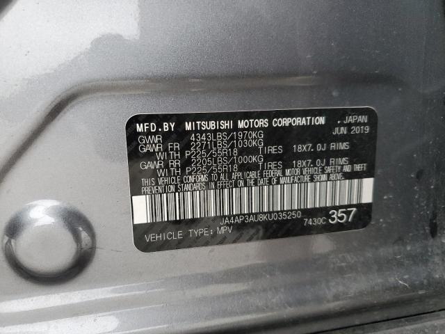 JA4AP3AU8KU035250 - 2019 MITSUBISHI OUTLANDER ES ვერცხლისფერი ფოტო 13