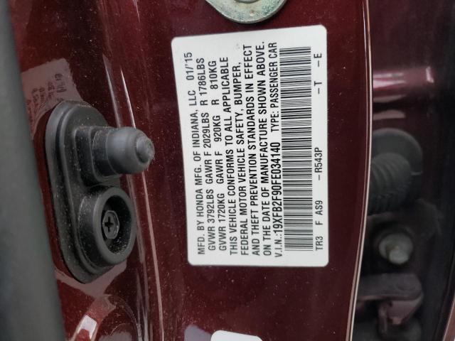 19XFB2F90FE034140 - 2015 HONDA CIVIC EXL BURGUNDY photo 12