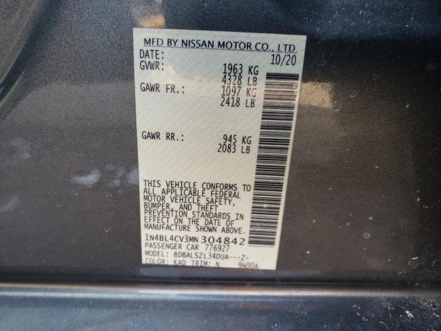 1N4BL4CV3MN304842 - 2021 NISSAN ALTIMA SR GRAY photo 12