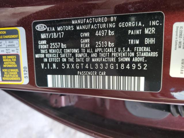 5XXGT4L33JG184952 - 2018 KIA OPTIMA LX CRIMSON photo 12