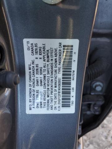 2HGFC2F81KH565951 - 2019 HONDA CIVIC SPORT GRAY photo 12