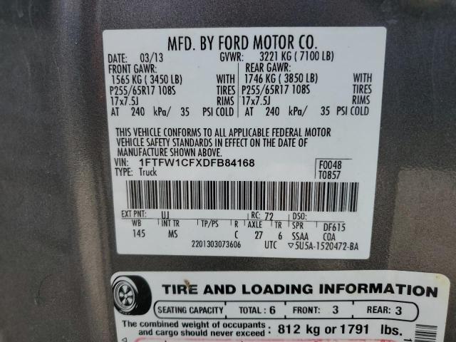1FTFW1CFXDFB84168 - 2013 FORD F150 SUPER SILVER photo 10