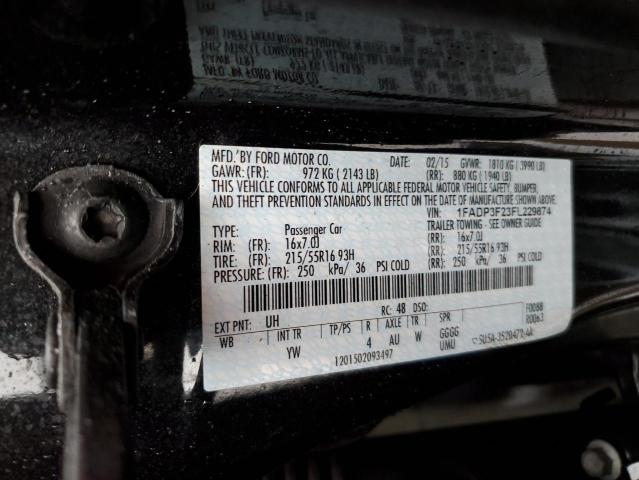 1FADP3F23FL229874 - 2015 FORD FOCUS SE BLACK photo 12