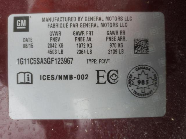 1G11C5SA3GF123967 - 2016 CHEVROLET MALIBU LIM LT 勃艮第红 照片 12