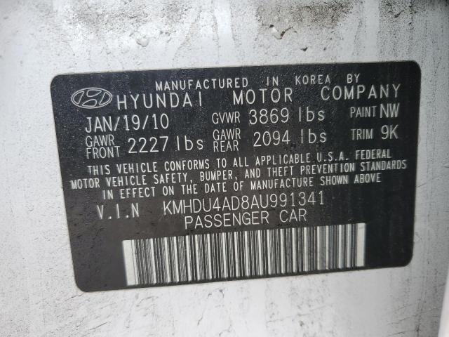 KMHDU4AD8AU991341 - 2010 HYUNDAI ELANTRA BLUE WHITE photo 12