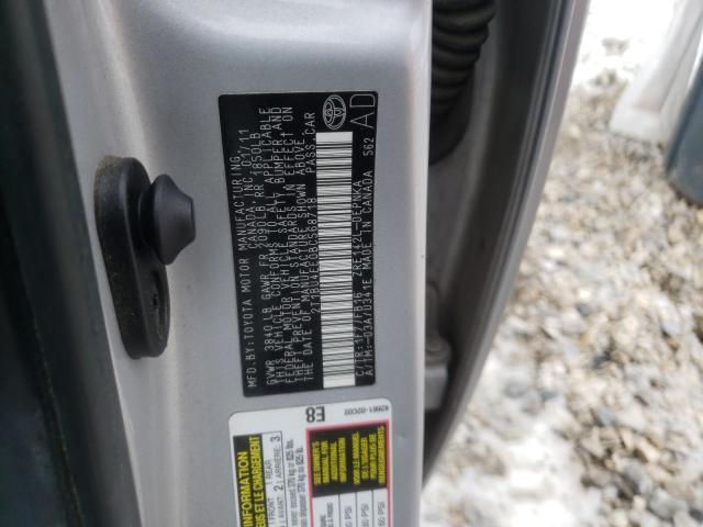 2T1BU4EE0BC568718 - 2011 TOYOTA COROLLA BASE SILVER photo 12