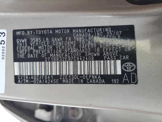 2T1BR32E97C842408 - 2007 TOYOTA COROLLA CE GOLD photo 12