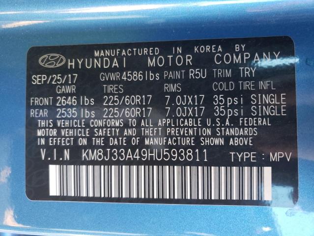 KM8J33A49HU593811 - 2017 HYUNDAI TUCSON LIMITED BLUE photo 13