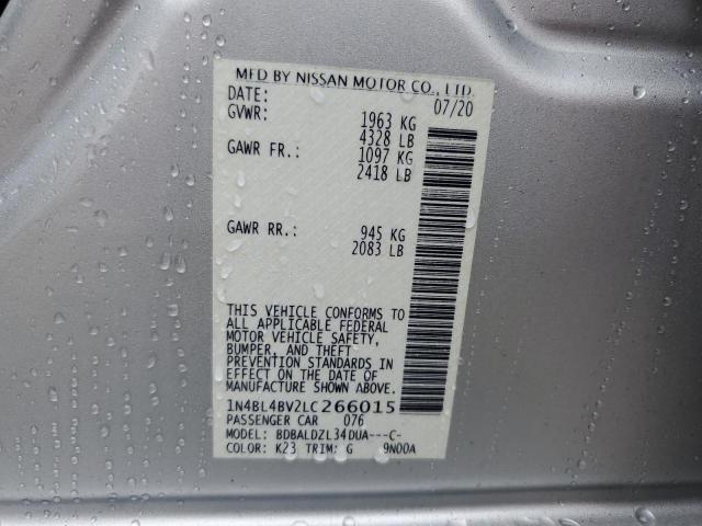 1N4BL4BV2LC266015 - 2020 NISSAN ALTIMA S SILVER photo 12