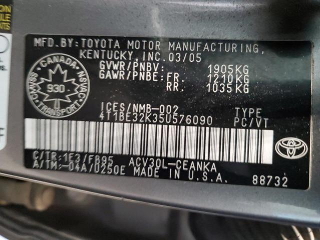 4T1BE32K35U576090 - 2005 TOYOTA CAMRY LE GRAY photo 12