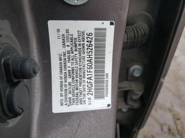 2HGFA1F60AH526426 - 2010 HONDA CIVIC LX-S GRAY photo 12