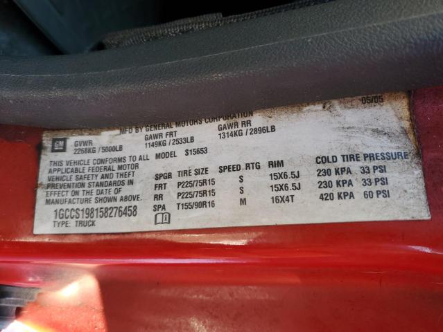 1GCCS198158276458 - 2005 CHEVROLET COLORADO RED photo 12