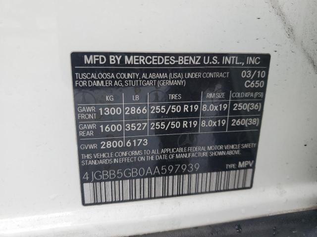 4JGBB5GB0AA597939 - 2010 MERCEDES-BENZ ML 350 WHITE photo 13