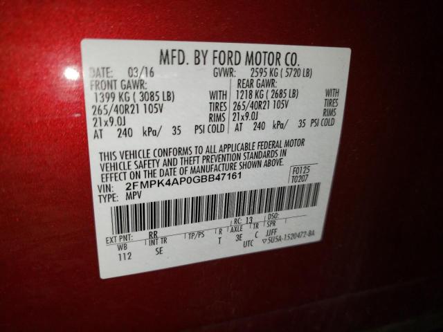 2FMPK4AP0GBB47161 - 2016 FORD EDGE SPORT MAROON photo 13